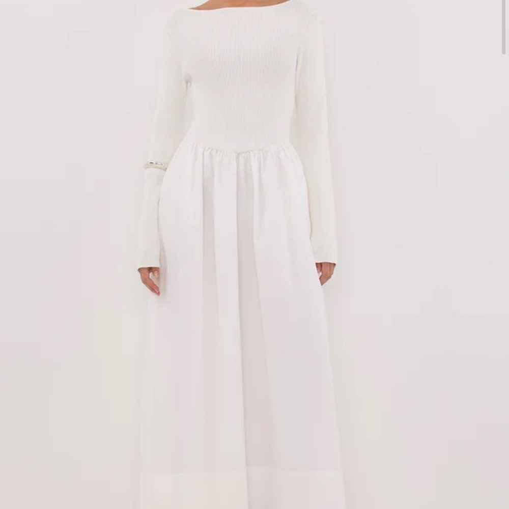 DISSH ABIGAIL WHITE HYBRID LONG SLEEVE MIDI DRESS